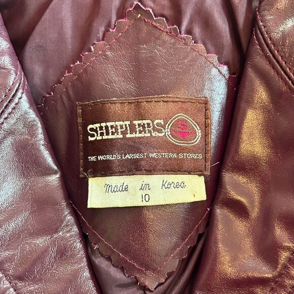Vintage Sheplers Maroon Leather Belted Jacket Size 10 Excellent - Picture 4 of 4